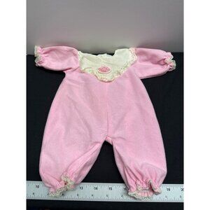 Cabbage Patch Kid 1995 Baby Doll Pink Pajamas With Lace Trim & Embroidered Colla